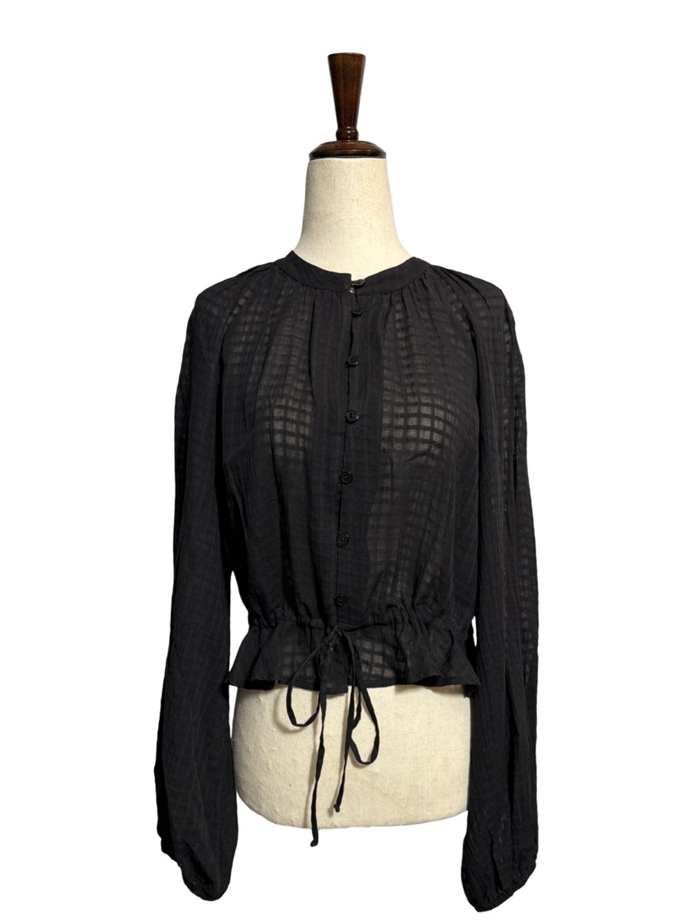 Christy Dawn • Josephine Peasant Long Sleeve Blouse Windowpane Black M